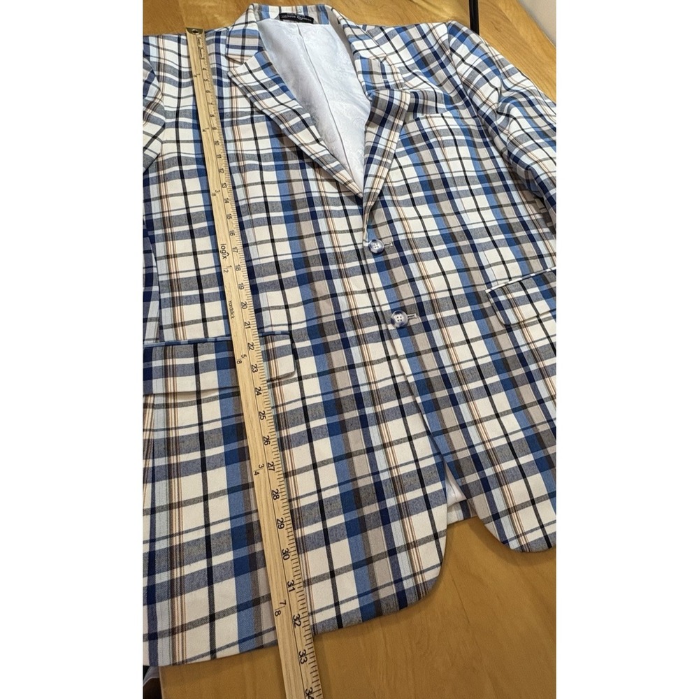 Marco Grossi Mens Blazer Size 48Long Blue Plaid 2-button Closure - Picture 10 of 10